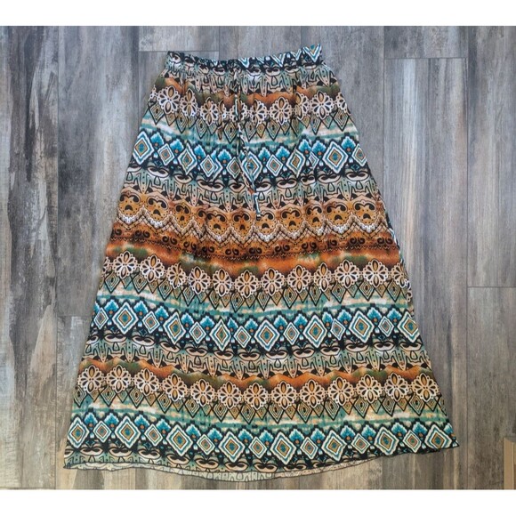 Vintage Norma Allen Maxi Skirt Women's Large Aztec Tribal Native Print VTG - Picture 1 of 5